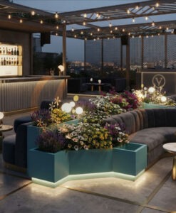Bryant Corner custom design private label commercial hospitality design illuminating planters