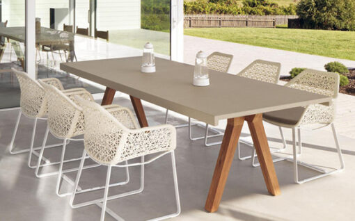 Modern Teak Aluminum Rectangular Dining Table