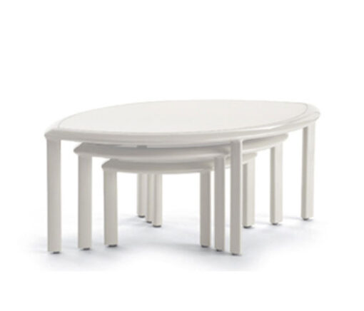 With its unique shape and style this oval side table is the perfect addition to any outdoor setting.