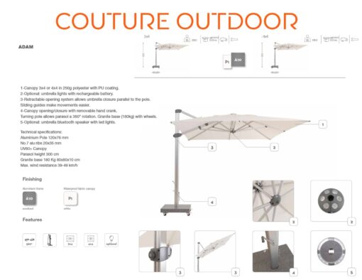 adam cantilever rectangle 10x13 square 13 ft 360 rotation turn roll movable base umbrella contract hospitality 2