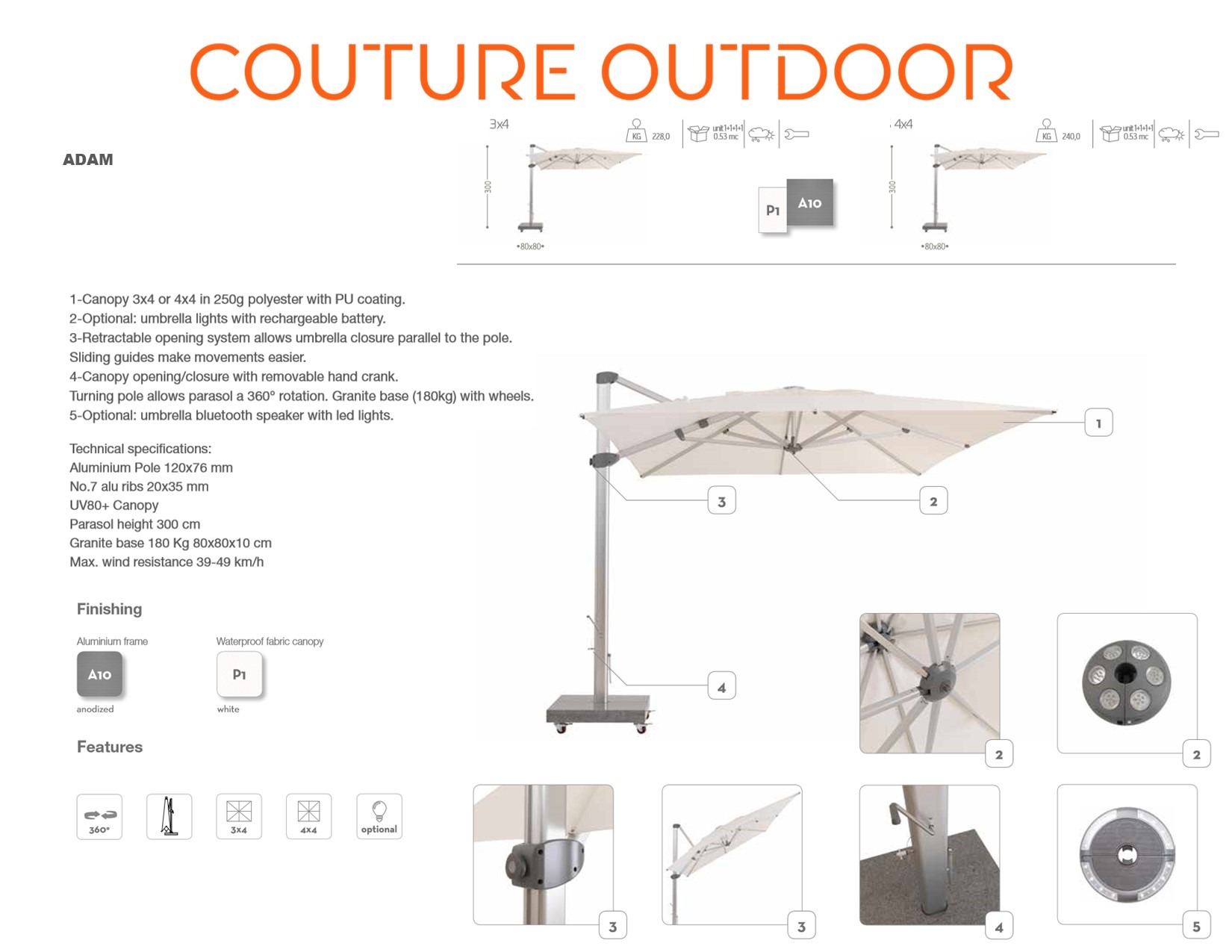 Adam 10x13 Cantilever 360 Umbrella Couture Outdoor