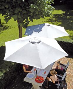 Thanks to Its design and unique style this umbrella is easy to be tilted and rotated in an almost infinite range one up to five canopies in one single pole.