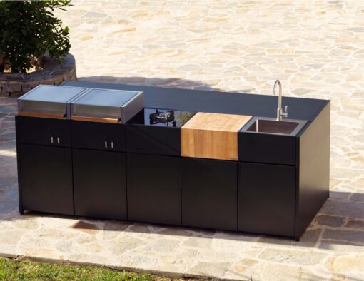 kitchen island custom outdoor kitchen black stainless gas charcoal frig modern luxury architecture