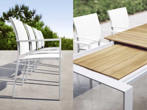 Alchemy Dining Table Modern Glass Extendable Teak all Weather Batyline Aluminum Contract Hospitality Outdoor Furniture