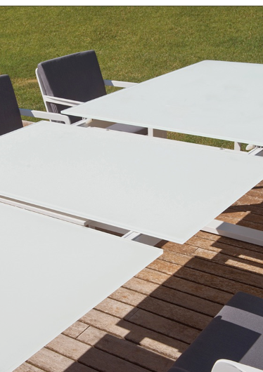 Averon contemporary modern outdoor living white extendable dining table contract hospitality hotel restuarant beach club house miami fl hamptons ny los angeles ca