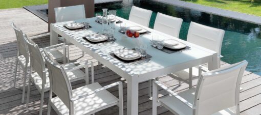 August Dining extendable glass modern table chairs white batyline