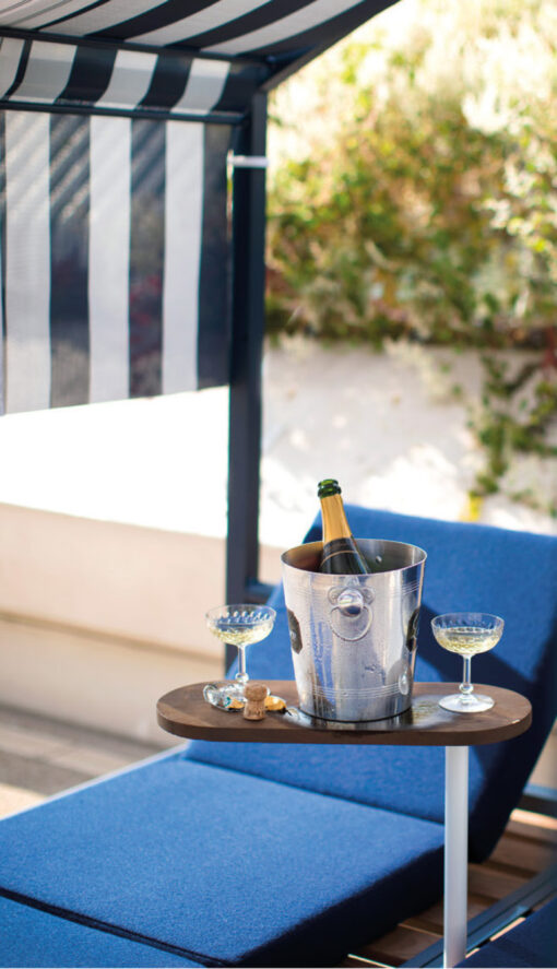 Cabana daybed modern luxury hotel ferrari blue orange white champagne
