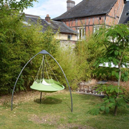 cozy modern hammock swing tree camp glamping green stand