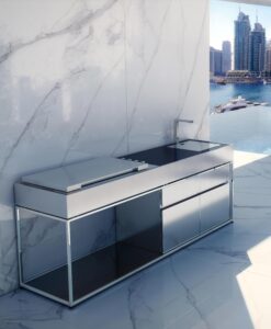 Sleek Kitchen Island BBQ Gas GrillLuxury Stainless Steel Outdoor with Sink Residential Commercial Modern Design