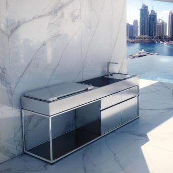 Sleek Kitchen Island BBQ Gas GrillLuxury Stainless Steel Outdoor with Sink Residential Commercial Modern Design