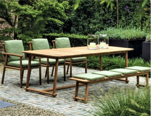 dowel rod teak frame sling strap european luxury design dining chair table bench hamptons palm beach