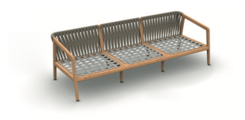 Teak 3 seater sofa with rope weave