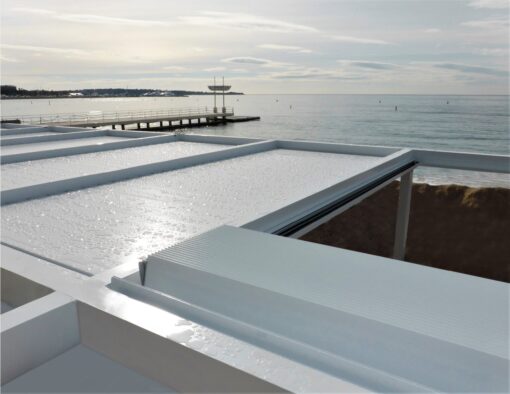 flow automatic roof open close roof pergola system hotel hospitality contract residential luxury architecture