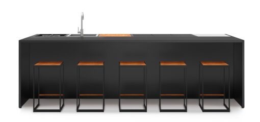 modern luxury outdoor kitchen island black bar gas charcoal sink refrigerator cooking hub